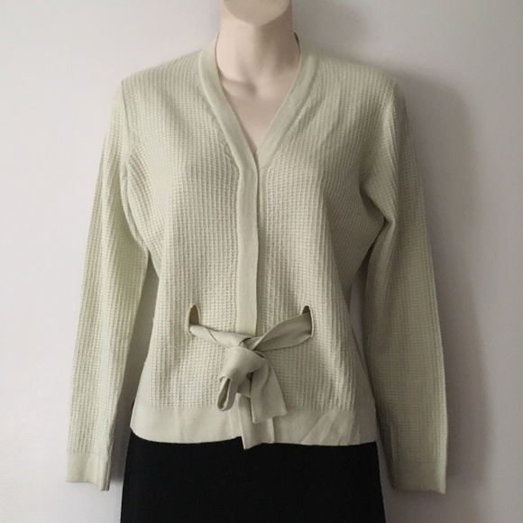 MARLOWE ITALY 70% Cashmere + 30% Silk Pale Green Rib Knit Belted Cardigan S - Picture 1 of 5